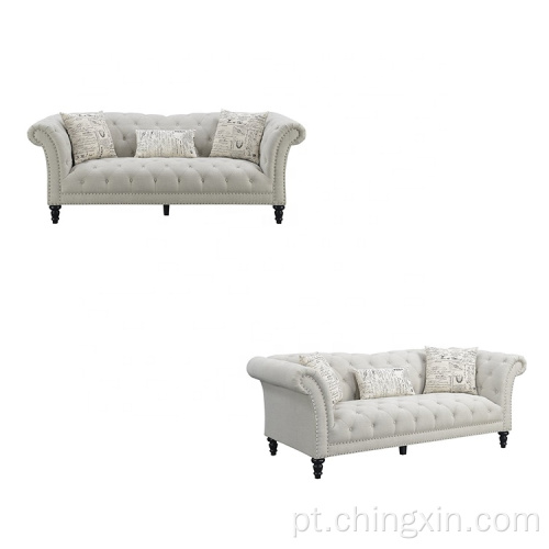 Mobiliário de sala de estar personalizado hotel dorminhoco 3 lugares branco tecido tufado chesterfield sofás de luxo